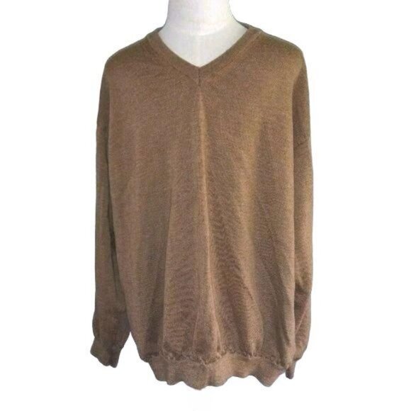 Toscano Mens 100% Merino Wool Brown V-Neck Long Sleeve Sweater Size 2XT - Picture 2 of 6